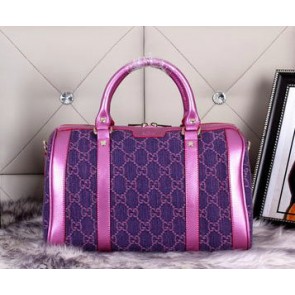 Gucci 247205 Vintage Web Denim Canvas Boston Bags Purple VS06315