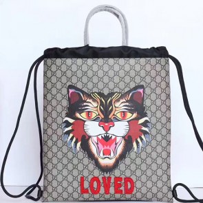 Gucci Angry Cat Print Soft GG Supreme Drawstring Backpack 473872 VS05831