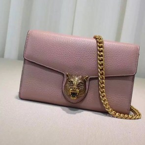 Gucci Animalier Leather Chain Purse Pink 414984 VS06827