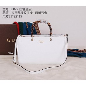 Gucci Bamboo Tote Bags Grainy Calf Leather 323660 White VS01721
