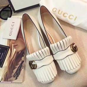 Gucci Calf Leather Mid-heel Pump White 461947 VS05146