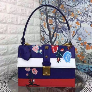 Gucci Cat Lock Leather Top Handle Bag 421998 Blue&White VS08966