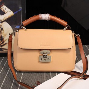 Gucci Clafskin Leather Top Shoulder Bag 387652 Apricot VS06913