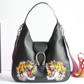 Gucci Dionysus Embroidered Large Leather Hobo Bag Black 447098 VS08527