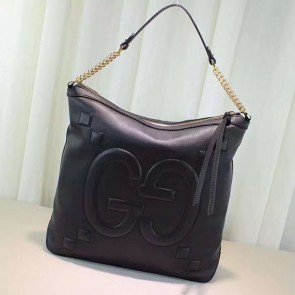 Gucci Embossed GG Leather Hobo Bag Black 453562 VS08789