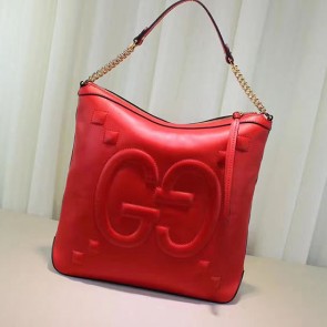 Gucci Embossed GG Leather Hobo Bag Red 453562 VS05369