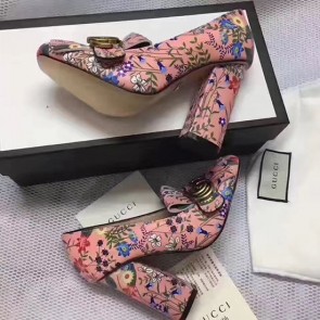 Gucci Flower Leather Fringe Pump Pink 408206 VS06601