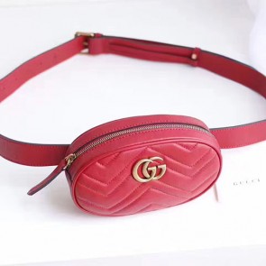 Gucci GG Marmont Matelasse Leather Belt Bag Red 476434 VS03091