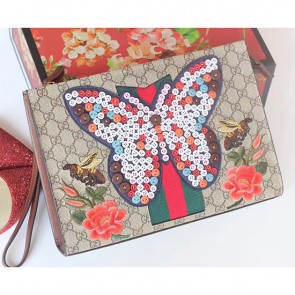 Gucci GG Supreme Clutch Bag with Butterfly 433665 VS06813