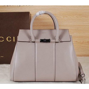 Gucci Lady Bamboo Leather Top Handle Bag 370826 Grey VS07264
