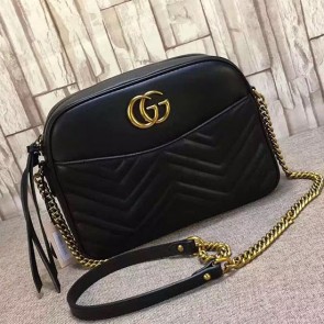 Gucci Matelasse Chevron Leather Shoulder Bag Black 443499 VS06341