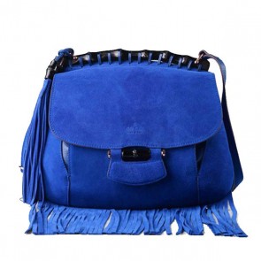 Gucci Nouveau Fringe Suede Leather Shoulder Bag 347102 Blue VS09694