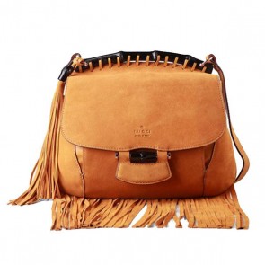 Gucci Nouveau Fringe Suede Leather Shoulder Bag 347102 Wheat VS06309