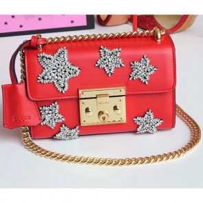 Gucci Padlock Embroidered Leather Shoulder Bag Red 432182 VS09672