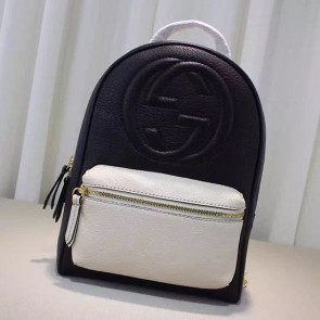 Gucci Soho Leather Chain Backpack Black and White 431570 VS09465