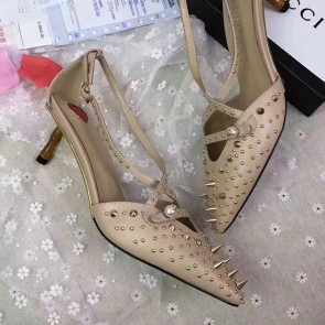 Gucci Studded Leather Mid-heel Pump Grey 452865 VS09242