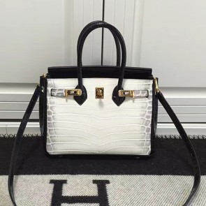 Hermes Birkin 25 Tote Bag Black and White Croco Leather HBC12 VS04475
