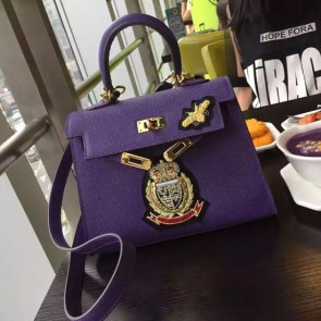 Hermes Crown Bee Togo Calfskin 22CM Kelly Bag Blue K0517 VS05644