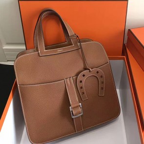 Hermes Halzan 31 Bag in Brown Taurillon Clemence Leather H070428 VS04194