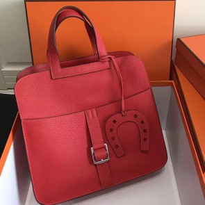 Hermes Halzan 31 Bag in Red Taurillon Clemence Leather H070428 VS00870