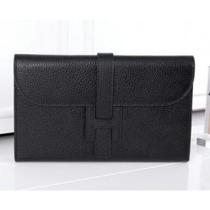 Hermes Jige Clutch Bag Calfskin Leather HQ864 Black VS07330