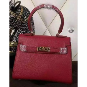 Hermes Kelly 20cm Tote Bag Litchi Leather K20 Burgundy VS07021