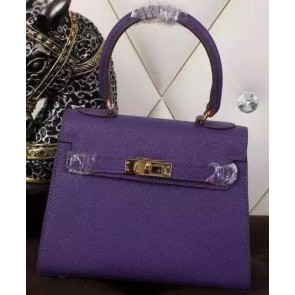 Hermes Kelly 20cm Tote Bag Litchi Leather K20 Violet VS06817