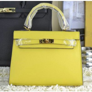 Hermes Kelly 22cm Tote Bag Calfskin Leather Lemon VS07721