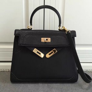 Hermes Kelly 28 Tote Bag in Black Swift Leather HK1220 VS06070