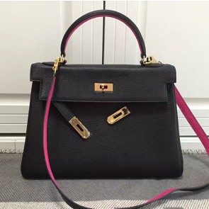 Hermes Kelly 28 Tote Bag in Black Togo Leather HK0928 VS09640