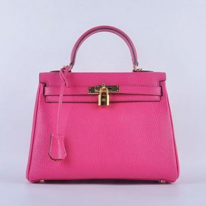 Hermes Kelly 28cm Shoulder Bags Rose Grainy Leather Gold VS07096