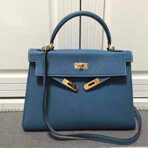 Hermes Kelly 32 Tote Bag in Blue Togo Leather HK0932 VS09909