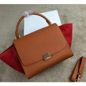 High Imitation Celine Trapeze Bag Suede Leather CL008 Wheat&Red VS00194