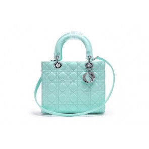 High Imitation Christian Dior Light Green Sheepskin Leather Mini Lady Dior Bag Silver VS05956