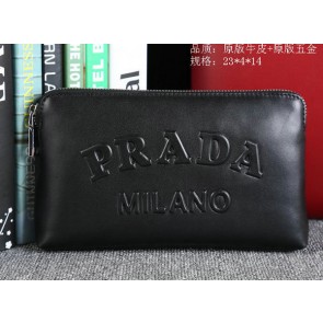 High Imitation Prada Calfskin Leather Clutch P60112 Black VS07122