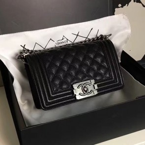 High Quality Fake Chanel Small Quilted Caviar Boy Bag Black Silver A13043 VS03258