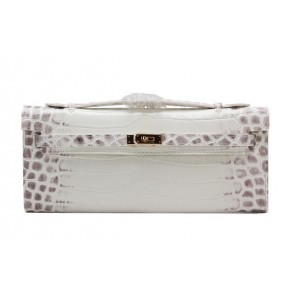High Quality Hermes Kelly Clutch Bag Croco Leather K1002 OffWhite VS06972