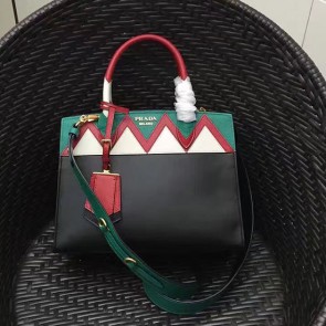 High Quality Replica Prada Esplanade Saffiano and Calf Leather Bag Black and Green 1BA046 VS08072