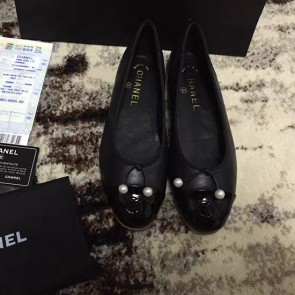 Hot Chanel Lambskin Ballet Flats Black Cap Toe CH1620 VS09697