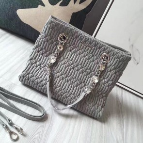 Hot Miu Miu Crystal Nappa Leather Tote Bag Grey 5BA038 VS07921