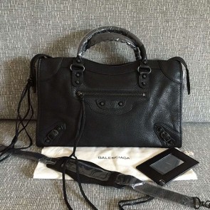Imitation 1:1 Balenciaga Classic Black Metallic Edge City Goat Leather Bag Black 101420 VS08614