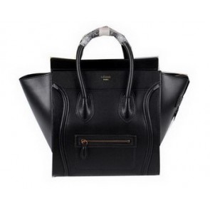 Imitation 1:1 Celine Luggage Mini Boston Tote Bag Ferrari Leather CL3308 Black VS01280