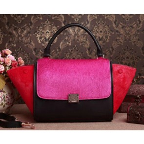 Imitation 1:1 Celine mini Trapeze Top Handle Bag Horse Hair 3342S Rose&Black&Red VS07117