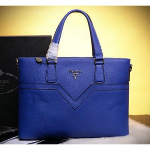 Imitation 1:1 PRADA Grainy Calfskin Leather Business Briefcase 98888B Blue VS04197