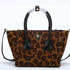 Imitation 2013 Newest Prada Original Horsehair with Leopard print Tote Bag BN2625 Coffee LH VS07762