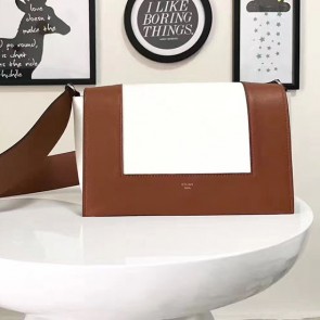Imitation AAAAA Celine Medium Smooth Calfskin Frame Shoulder Bag White and Brown C130402 VS04204