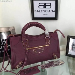 Imitation Balenciaga Goatskin Classic Metallic Edge City Bag B30589 Burgundy VS07735