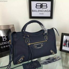 Imitation Balenciaga Goatskin Classic Metallic Edge City Bag B30589 Dark Blue VS06029
