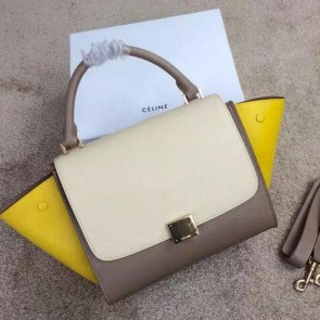 Imitation Celine mini Trapeze Bag Original Nubuck Leather CTA3345 OffWhite&Khaki&Yellow VS09576
