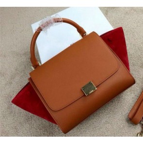 Imitation Celine mini Trapeze Bag Suede Leather CL005 Wheat&Red VS09214